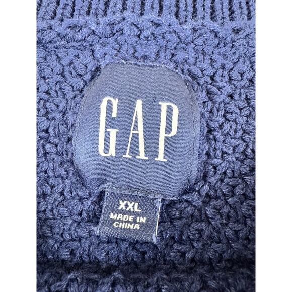 GAP Womens XXL Boxy Fisherman Crewneck Sweater XXL Navy Blue Chunky Knit Preppy - Picture 2 of 10